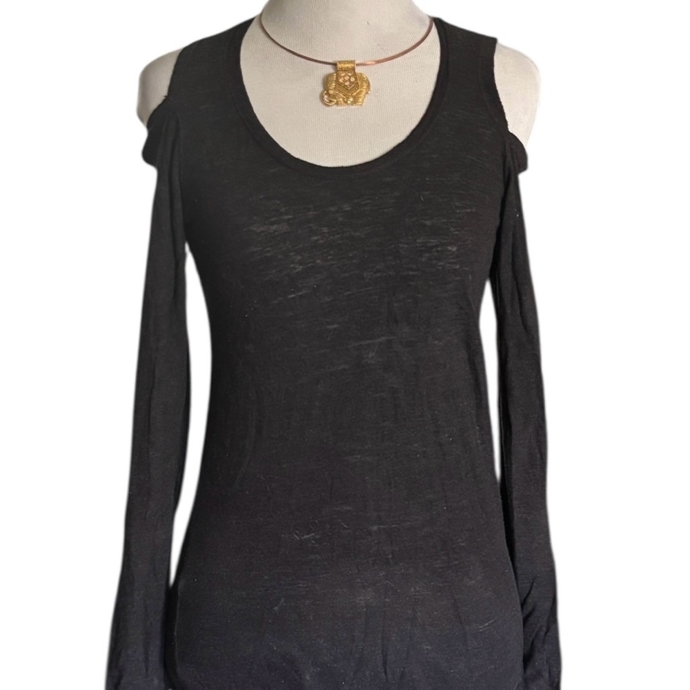 Women's Charcoal Grey Cold Shoulder Long Sleeve Top